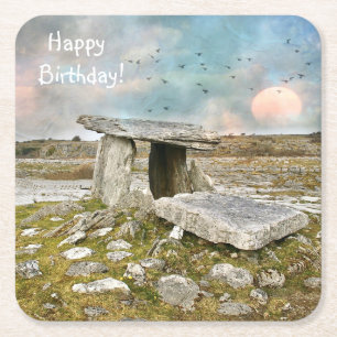 Posavasos Cuadrado De Papel Feliz cumpleaños a las ruinas celtas