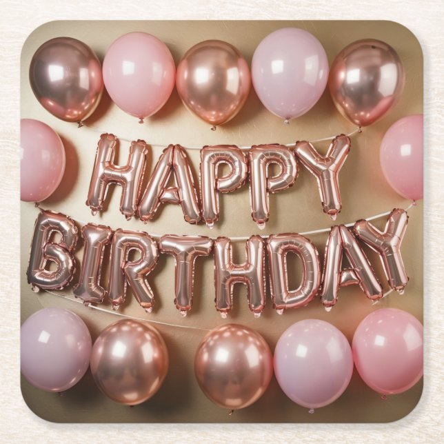 Posavasos Cuadrado De Papel Feliz cumpleaños a los globos de montaña rusa (Anverso)