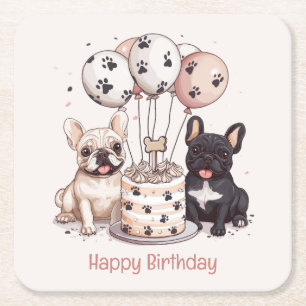 Posavasos Cuadrado De Papel Feliz cumpleaños Bulldoges franceses Fiestas Gorra