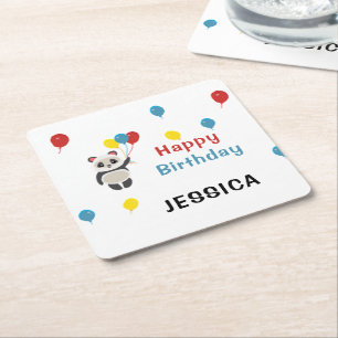 Posavasos Cuadrado De Papel Feliz cumpleaños Cargo Panda blanco
