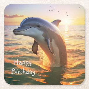 Posavasos Cuadrado De Papel Feliz cumpleaños del delfín