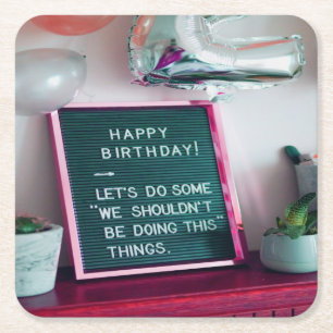 Posavasos Cuadrado De Papel ¡Feliz cumpleaños! Divertido problema travieso