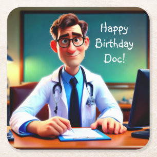 Posavasos Cuadrado De Papel Feliz cumpleaños Doc