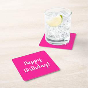 Posavasos Cuadrado De Papel Feliz cumpleaños, fiesta de cumpleaños de Hot Pink
