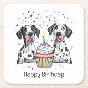 Posavasos Cuadrado De Papel Feliz cumpleaños Gran pastel de dane para perros