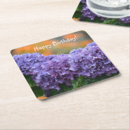 Posavasos Cuadrado De Papel Feliz cumpleaños Impresionante Púrpura Hydrangea