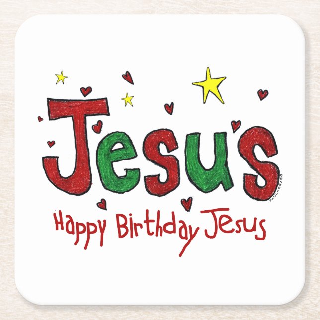 Posavasos Cuadrado De Papel Feliz cumpleaños Jesús (Anverso)