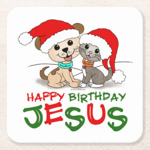 Posavasos Cuadrado De Papel Feliz cumpleaños Jesús