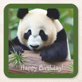 Posavasos Cuadrado De Papel Feliz cumpleaños, lindo oso panda