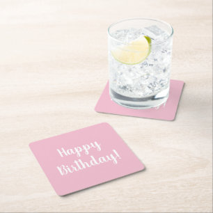 Posavasos Cuadrado De Papel Feliz cumpleaños Pastel Pink