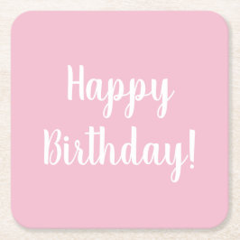 Posavasos Cuadrado De Papel Feliz cumpleaños Pastel Pink