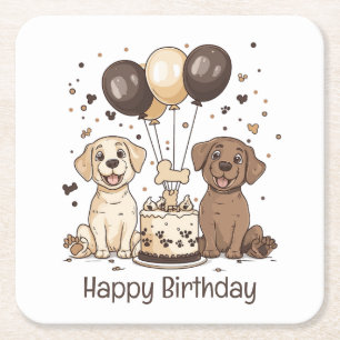 Posavasos Cuadrado De Papel Feliz cumpleaños, perros recuperadores de labrador