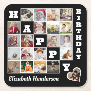 Posavasos Cuadrado De Papel Feliz cumpleaños Personalizado 21 regalo de Collag