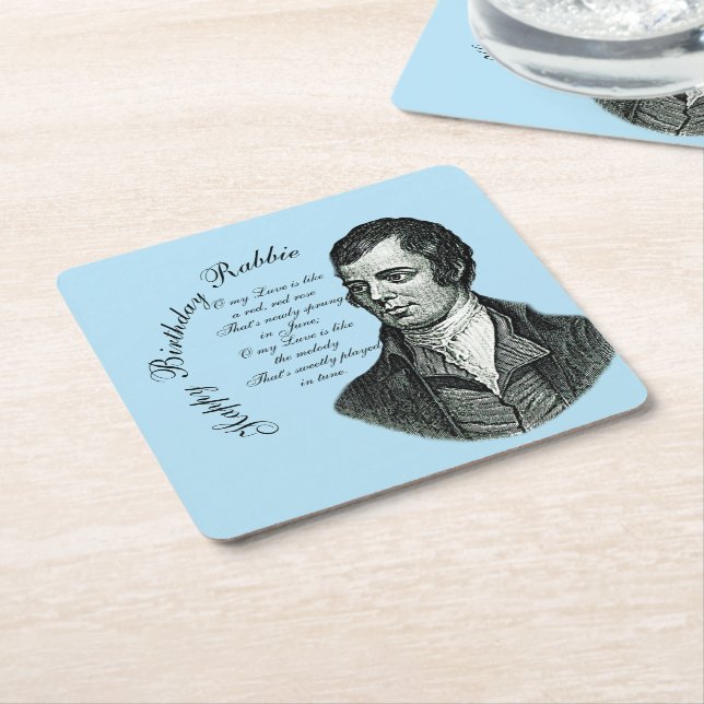 Posavasos Cuadrado De Papel Feliz cumpleaños Rabbie - Robert Burns (En perspectiva)