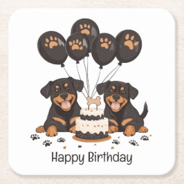 Posavasos Cuadrado De Papel Feliz cumpleaños Rottweiler Dogs