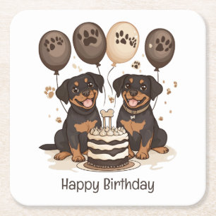 Posavasos Cuadrado De Papel Feliz cumpleaños Rottweiler Dogs