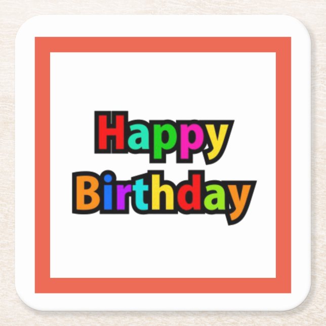 Posavasos Cuadrado De Papel Feliz Cumpleaños Textos (Anverso)