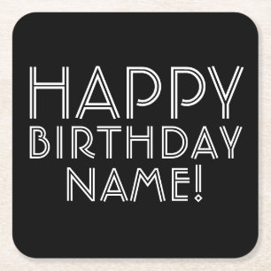 Posavasos Cuadrado De Papel Feliz Cumpleaños y nombre personalizable  