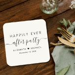 Posavasos Cuadrado De Papel Feliz desde la recepción de la boda crema Fiesta<br><div class="desc">Empresarios de papel color crema claro para la recepción de tu boda y otras celebraciones post-boda con "Feliz eterno después del Fiesta" en una tipografía simple y un guión elegante con toques,  tus nombres unidos por un corazón y tu fecha de recepción.</div>