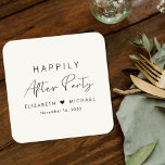 Posavasos Cuadrado De Papel Feliz desde la recepción de la boda crema Fiesta<br><div class="desc">Empresarios de papel color crema claro de moda para la recepción de tu boda y otras celebraciones post-boda que incluyen "Feliz eterno después del Fiesta" en una tipografía moderna y sencilla y un guión elegante,  tus nombres unidos por un corazón y tu fecha de recepción.</div>
