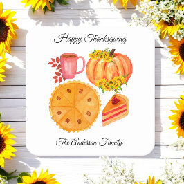 Posavasos Cuadrado De Papel Feliz Día de Acción de Gracias Naranja Calabaza Sp