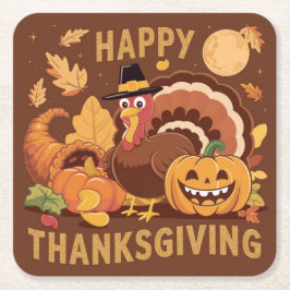 Posavasos Cuadrado De Papel Feliz Día de Acción de Gracias, otoño cosecha de p