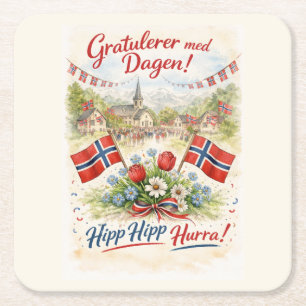Posavasos Cuadrado De Papel Feliz Día de la Constitución de Noruega - 17 de Ma