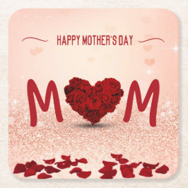 Posavasos Cuadrado De Papel Feliz Día de la Madre Rosa Bouquet