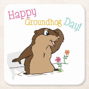Posavasos Cuadrado De Papel Feliz Día de la Marmota