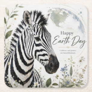 Posavasos Cuadrado De Papel Feliz Día de la Tierra Fauna de Cebra