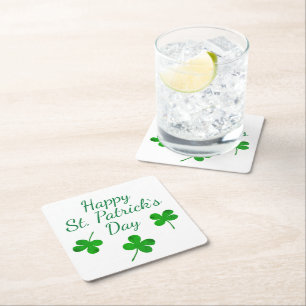 Posavasos Cuadrado De Papel Feliz Día de San Patricio, Green Shamrock irlandés