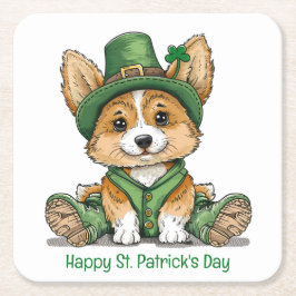Posavasos Cuadrado De Papel Feliz Día de San Patricio Perro Corgi
