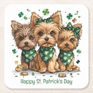Posavasos Cuadrado De Papel Feliz Día de San Patricio Perros Terribles en York