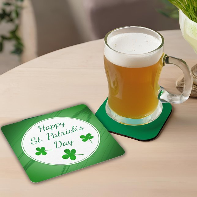 Posavasos Cuadrado De Papel Feliz Día de San Patricio, Shamrock verde irlandés (Subido por el creador)