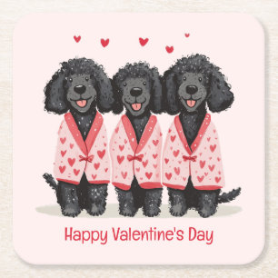 Posavasos Cuadrado De Papel Feliz día de San Valentín Perros Caniche Estándar