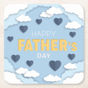 Posavasos Cuadrado De Papel Feliz Día del Padre corazones azules en el cielo