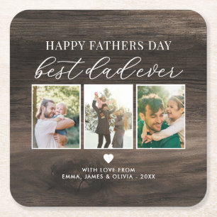 Posavasos Cuadrado De Papel Feliz Día del Padres Mejor Papá Cada 3 Collages de