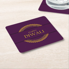 Posavasos Cuadrado De Papel Feliz Diwali Purple Gold Elegant