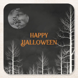 Posavasos Cuadrado De Papel Feliz Fiesta de Halloween Dark Woods