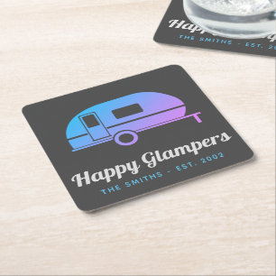 Posavasos Cuadrado De Papel Feliz glamur morado camping