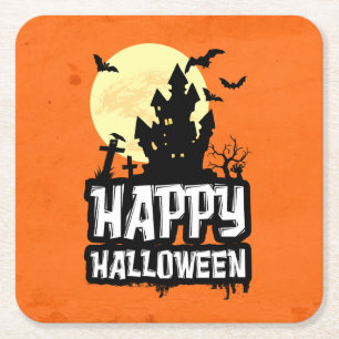 Posavasos Cuadrado De Papel Feliz Halloween