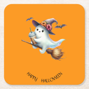 Posavasos Cuadrado De Papel Feliz Halloween