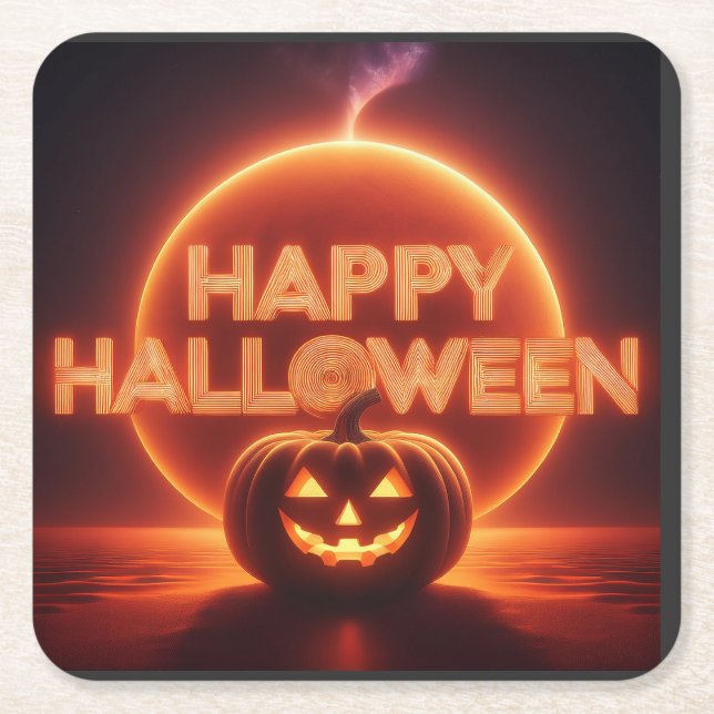 Posavasos Cuadrado De Papel Feliz Halloween (Anverso)