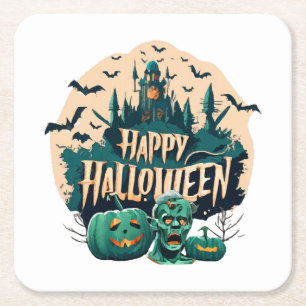 Posavasos Cuadrado De Papel Feliz Halloween