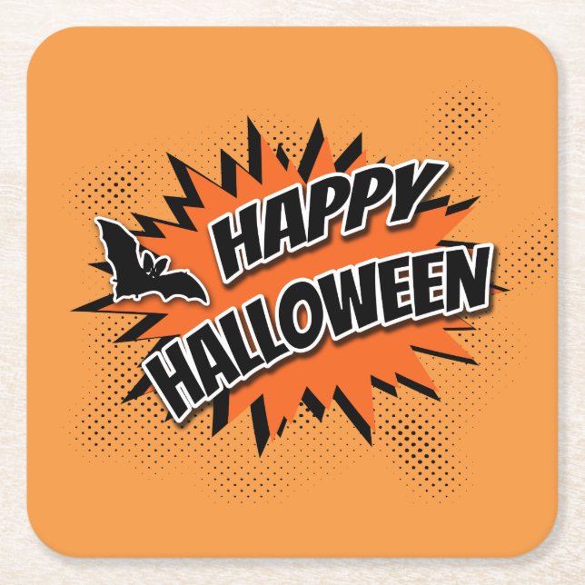 Posavasos Cuadrado De Papel Feliz Halloween (Anverso)