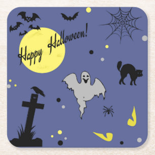 Posavasos Cuadrado De Papel Feliz Halloween