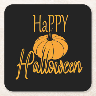 Posavasos Cuadrado De Papel Feliz Halloween Calabaza