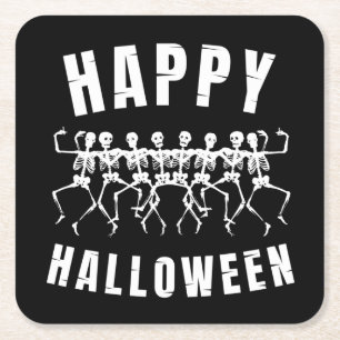 POSAVASOS CUADRADO DE PAPEL FELIZ HALLOWEEN ESQUELETOS BAILANDO