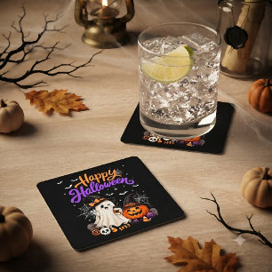 Posavasos Cuadrado De Papel Feliz Halloween Fantasma Lindo Calabaza Espeluznan