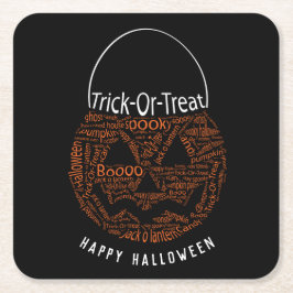 Posavasos Cuadrado De Papel Feliz Halloween Jack O Lantern Word Art Naranja